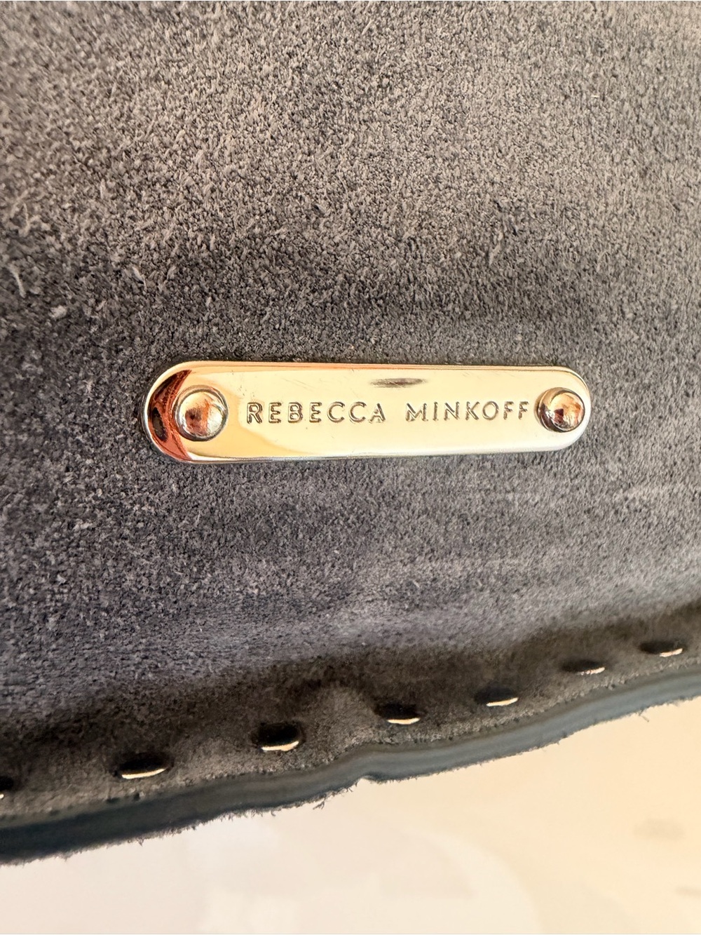 NWT Rebecca Minkoff Suede StuddedDrawstring Shoulder Bag - Blue/Gray - Picture 3 of 6